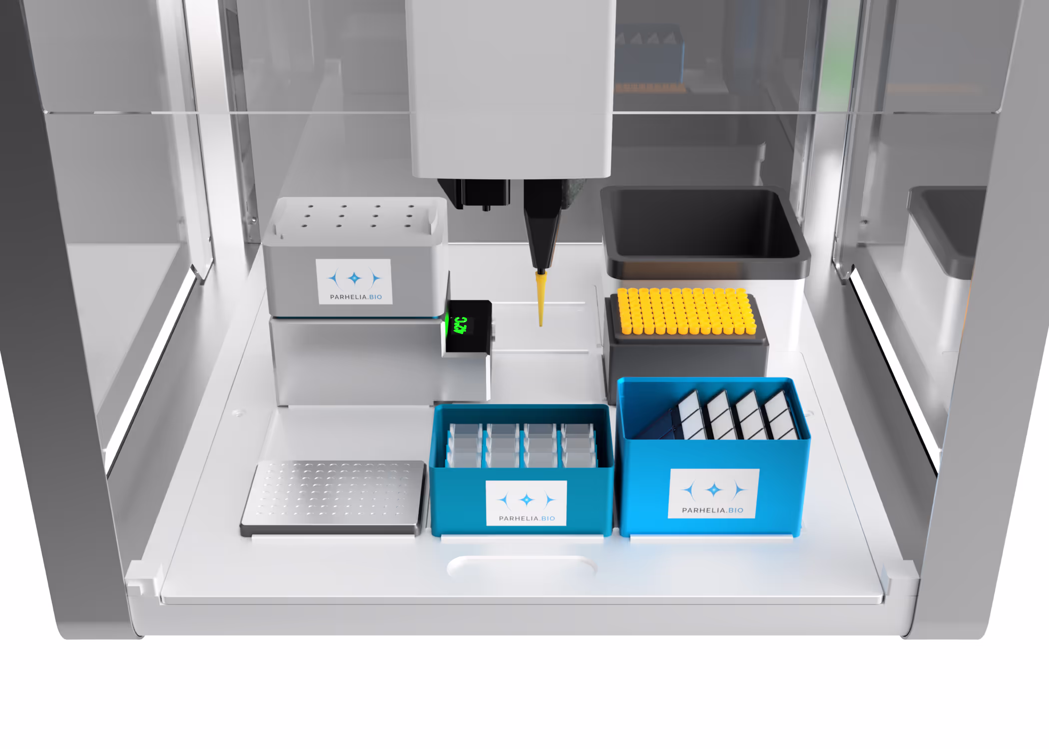 The Parhelia Omni-Stainer installed on a laboratory bench