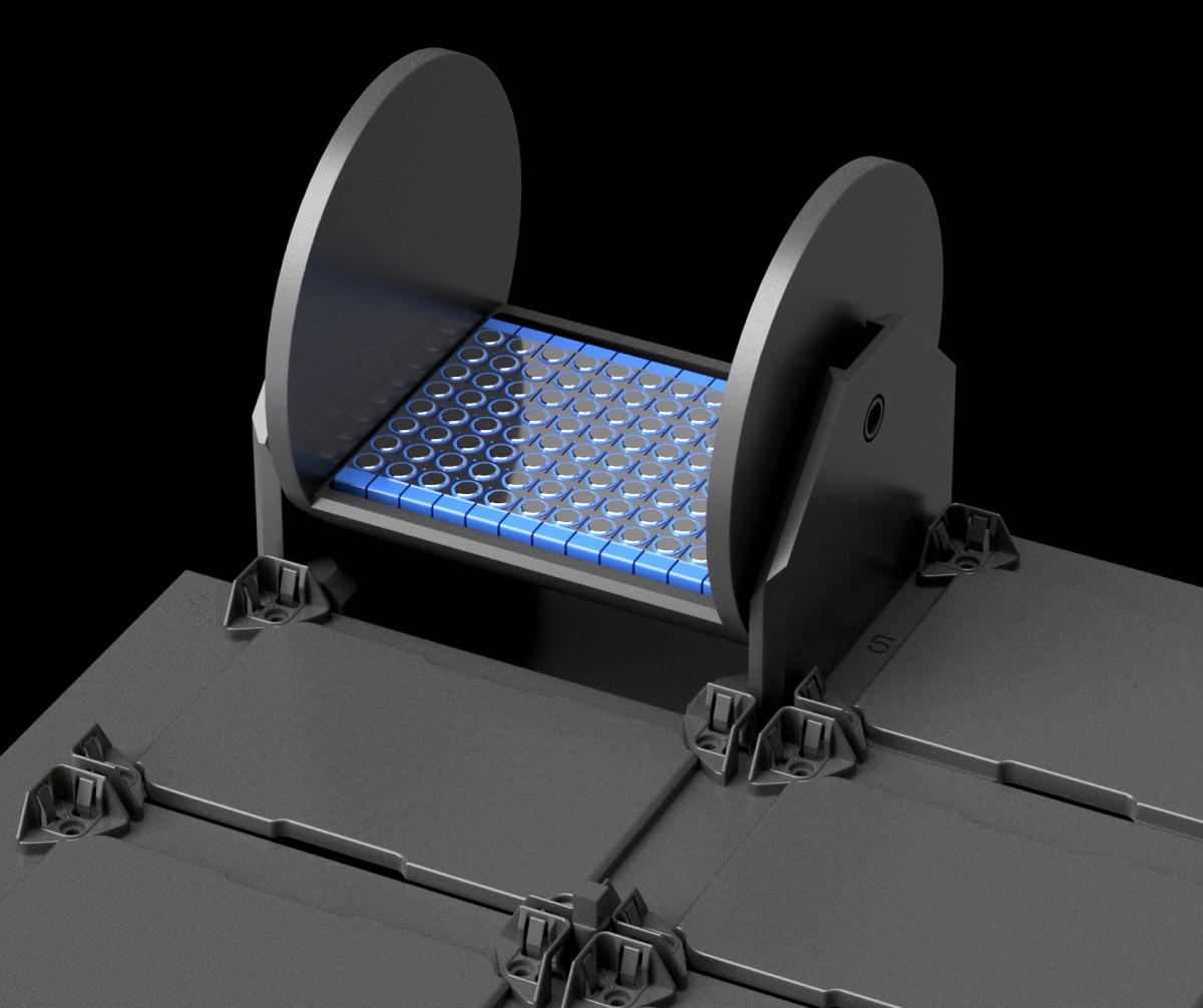 The Celltrifuge™ rotor inside Cell Forge™, holding a 96-well plate curved to follow the rotor's arc